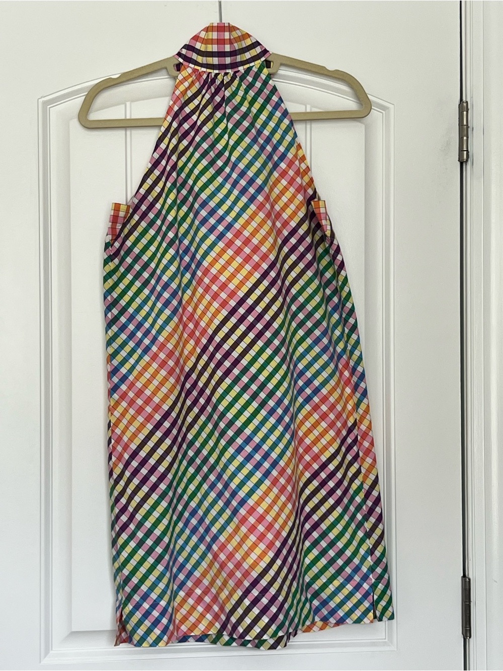 J. Crew Multicolor Rainbow Gingham Tie-Neck Dress Size 2 - Picture 2 of 11